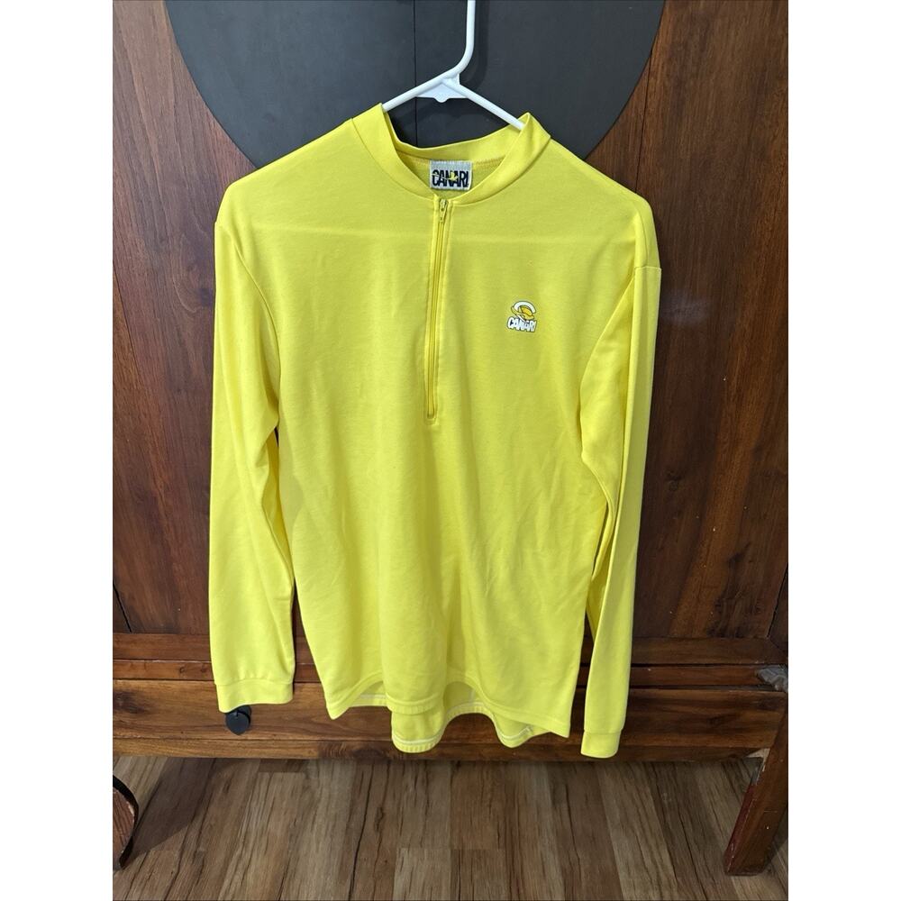 Canari Cycling Long Shirt XL Yellow Bicycle Jersey 1/4 Zip Softec 3 Back Pockets